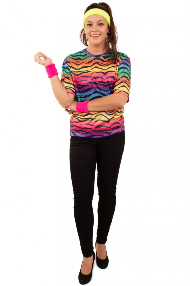 Tshirt tijger neon vrouw - willaert, verkleedkledij, carnavalkledij, carnavaloutfit, feestkledij, kamping kitch, bal marginaal, kousen, voetbalkousen, netkousen, kniekousen